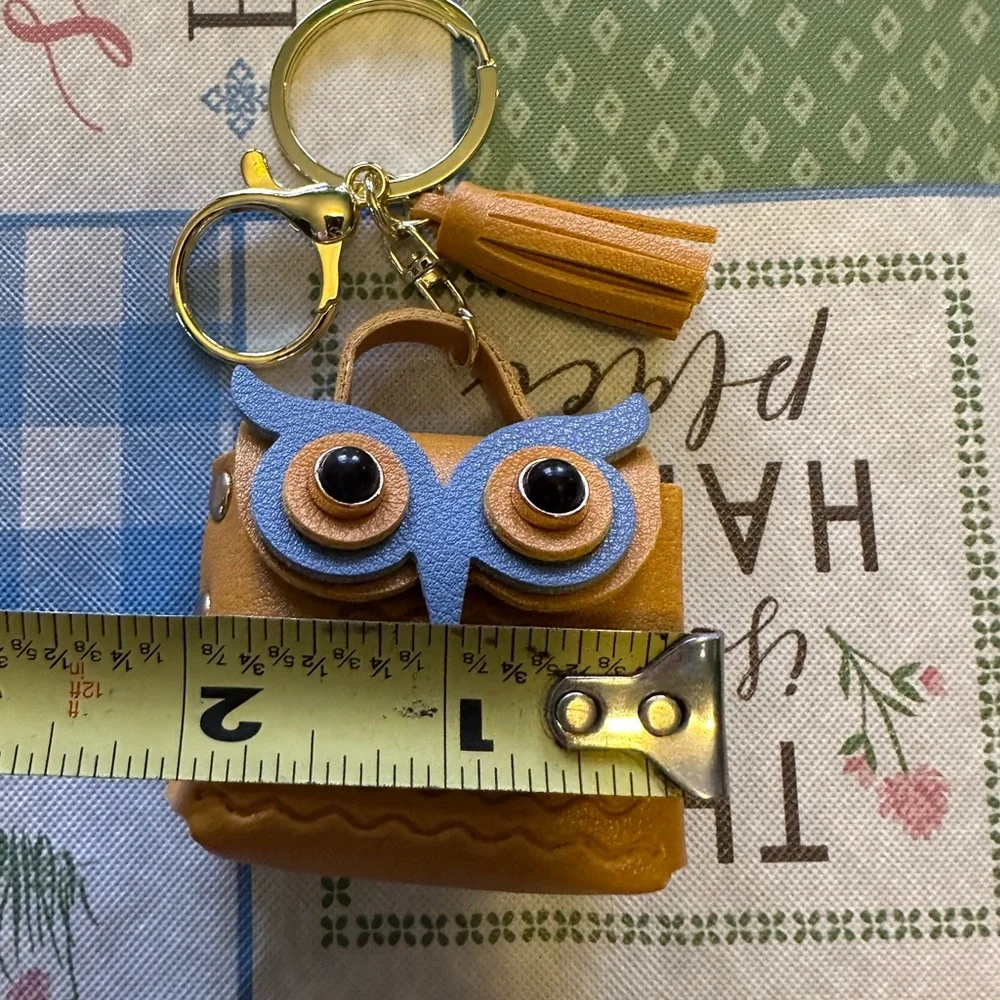 Nwt mustard yellow with navy blue owl keychain purse charm